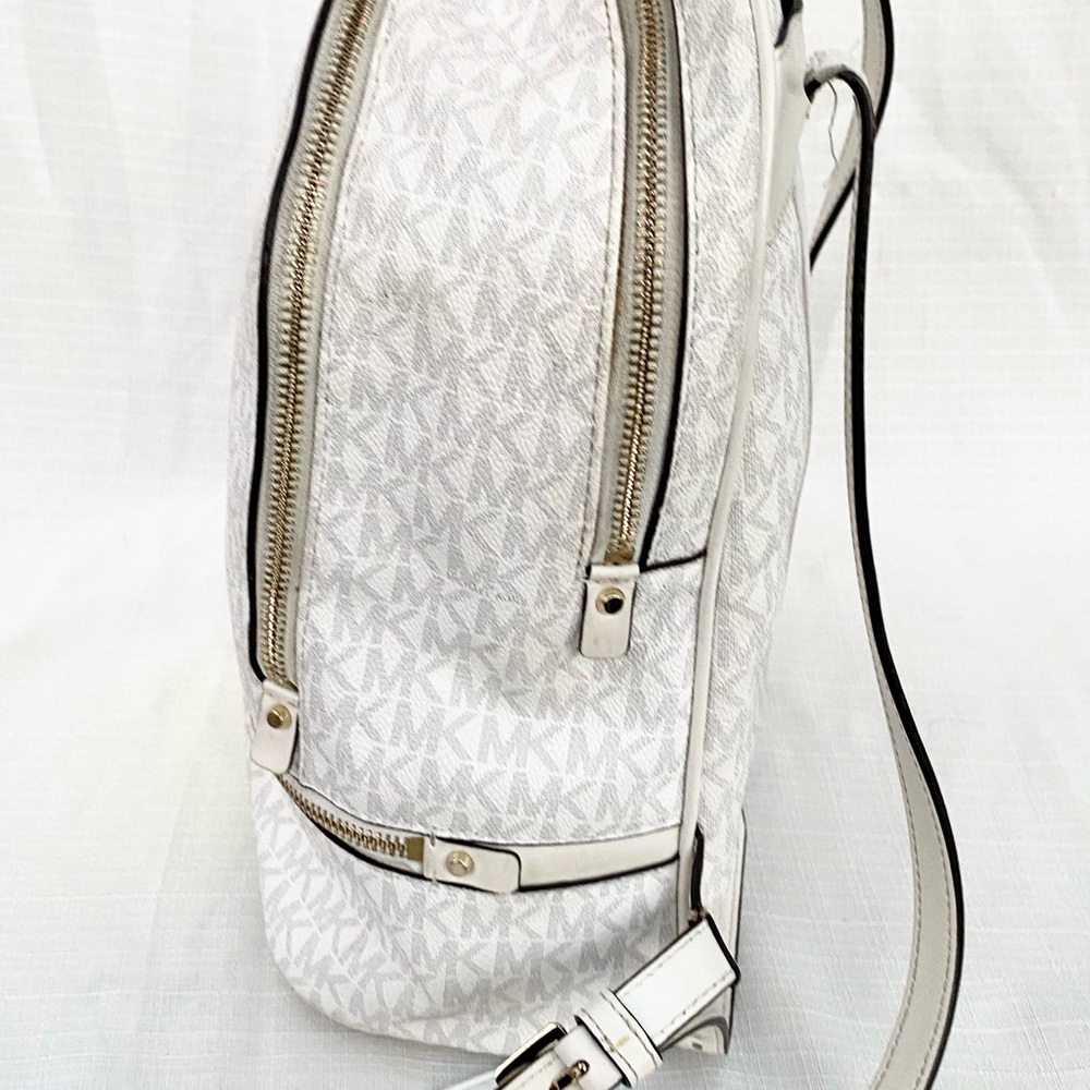 Michael Kors White and Neon Yellow Logo Monogram Backpack - Picture 2 of 7